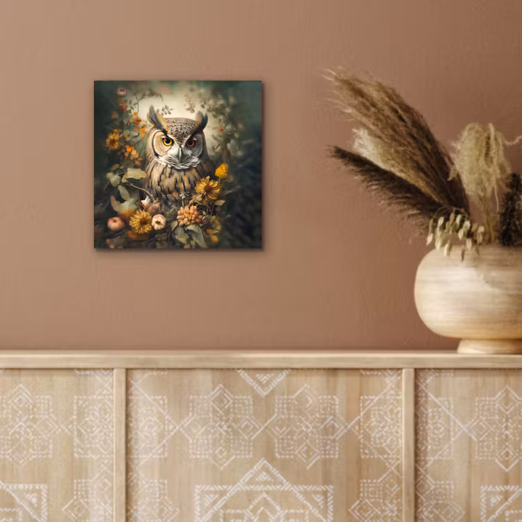 Aluminium schilderij - Uil - Vogels - Bloemen - Natuur — 5