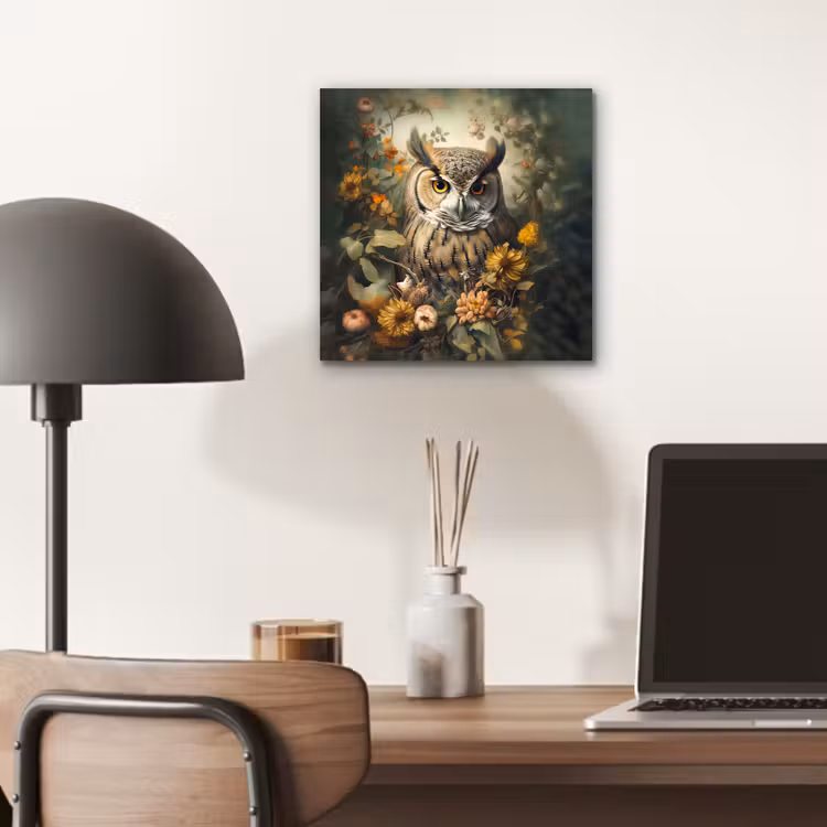 Aluminium schilderij - Uil - Vogels - Bloemen - Natuur — 6