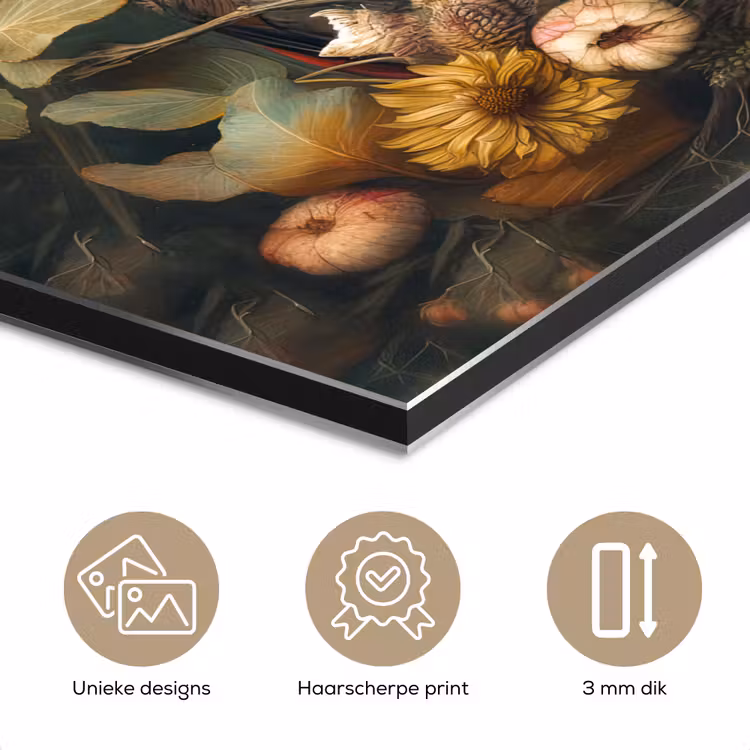 Aluminium schilderij - Uil - Vogels - Bloemen - Natuur — 7