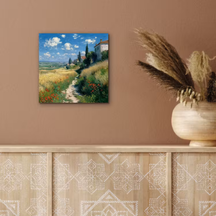 Aluminium schilderij - Zandpad - Huis - Bomen - Grasveld — 5