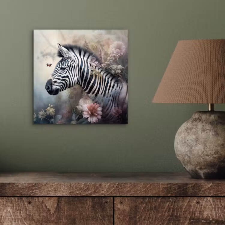 Aluminium schilderij - Zebra - Wilde dieren - Vlinder - Bloemen — 3