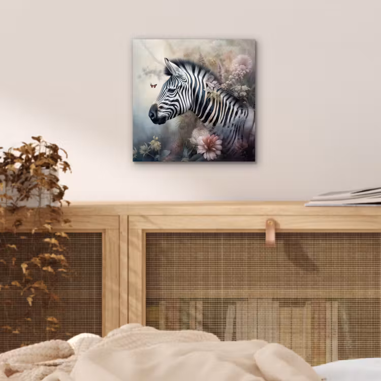 Aluminium schilderij - Zebra - Wilde dieren - Vlinder - Bloemen — 4