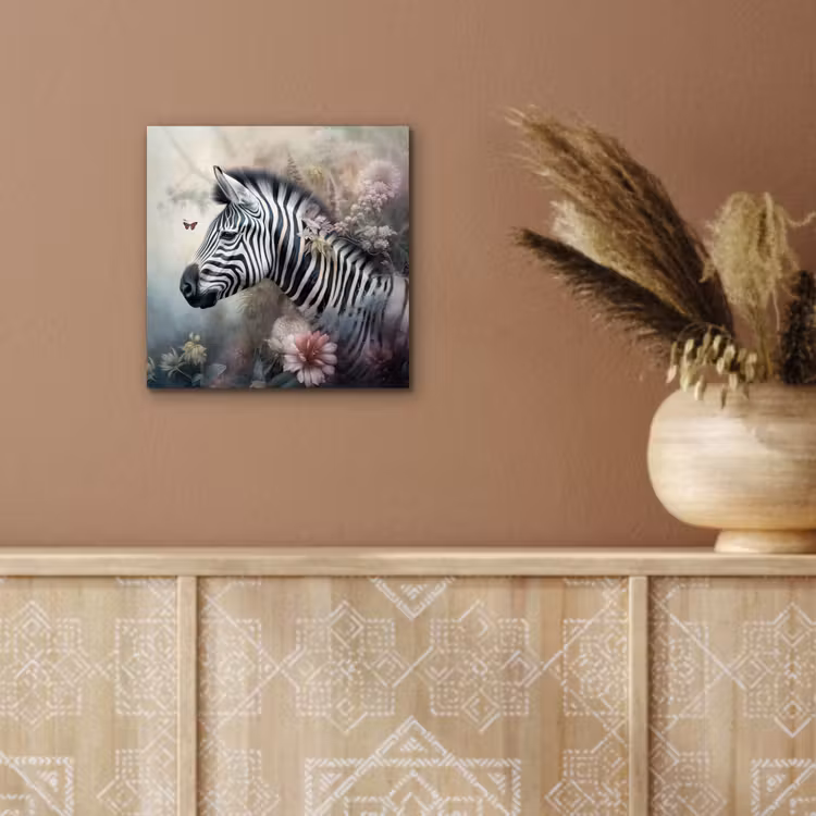 Aluminium schilderij - Zebra - Wilde dieren - Vlinder - Bloemen — 5