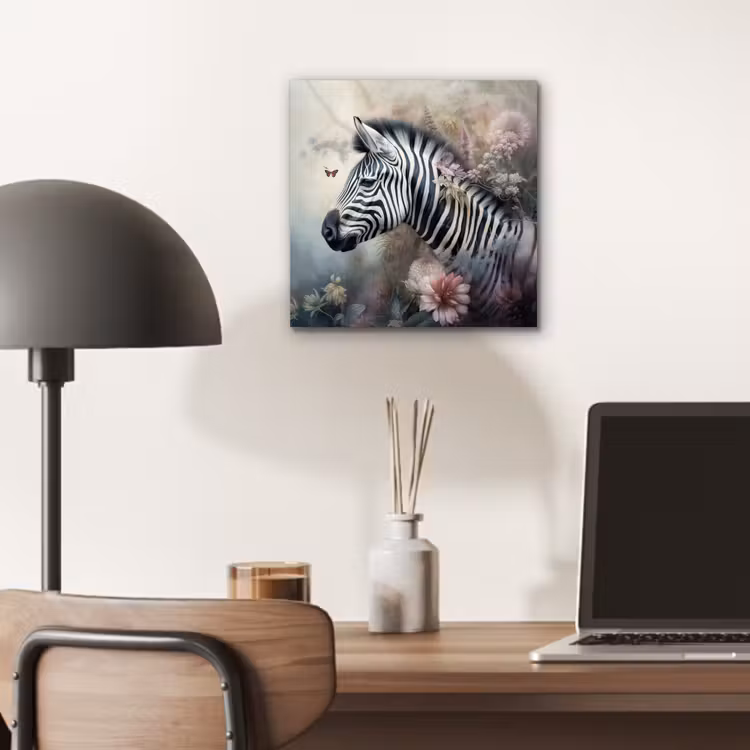 Aluminium schilderij - Zebra - Wilde dieren - Vlinder - Bloemen — 6