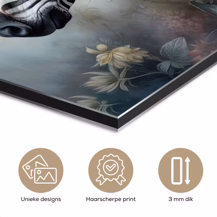 Aluminium schilderij - Zebra - Wilde dieren - Vlinder - Bloemen — 7