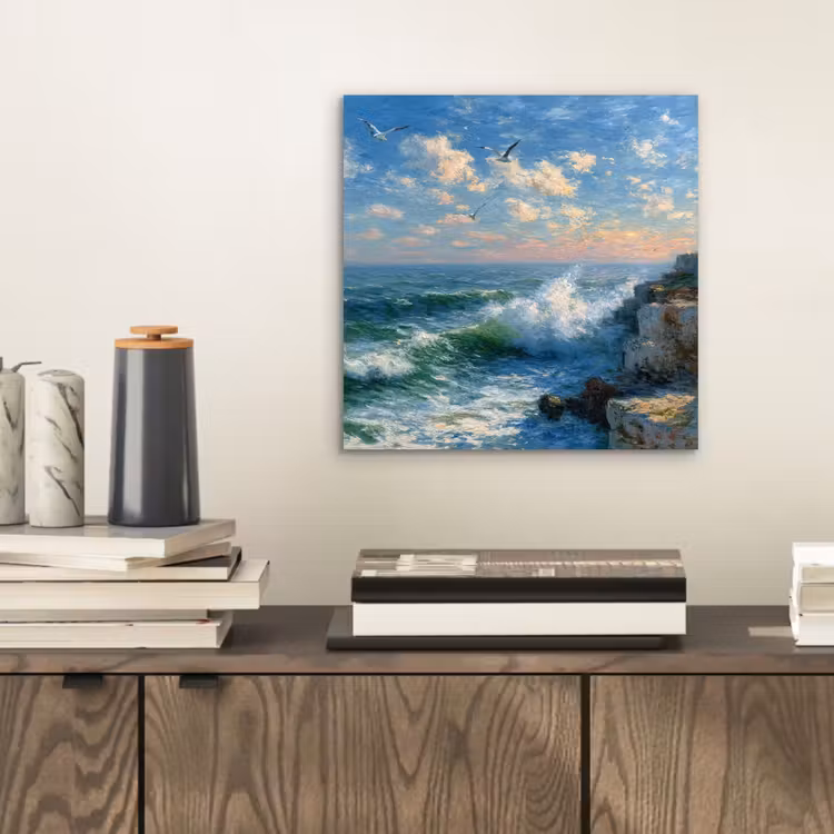 Aluminium schilderij - Zee - Golven - Rotsen - Meeuwen — 2