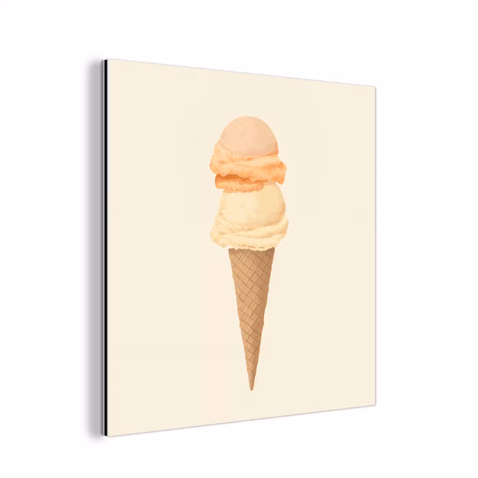 Aluminium schilderij - Minimalistisch - Schepijs - Hoorntje - Beige — 1