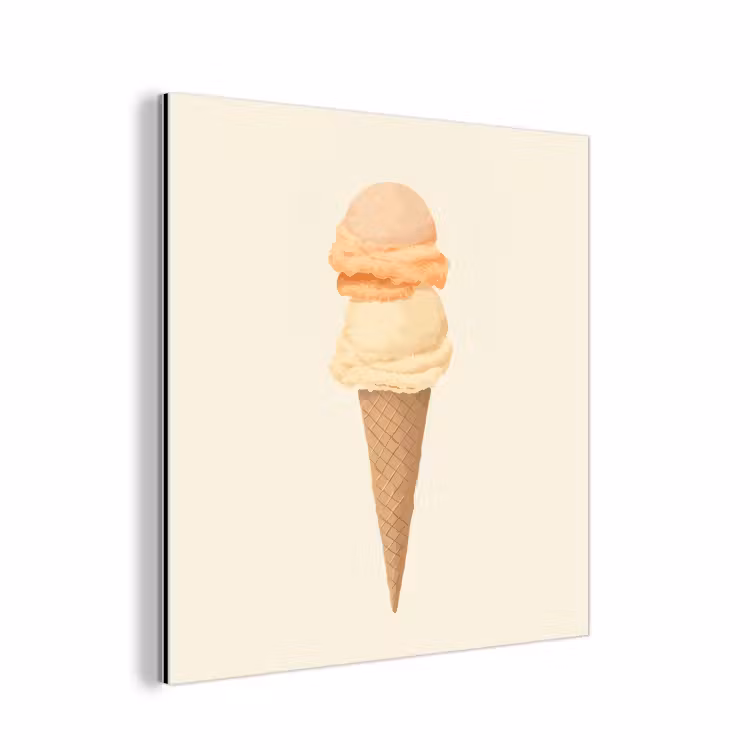 Aluminium schilderij - Minimalistisch - Schepijs - Hoorntje - Beige — 1