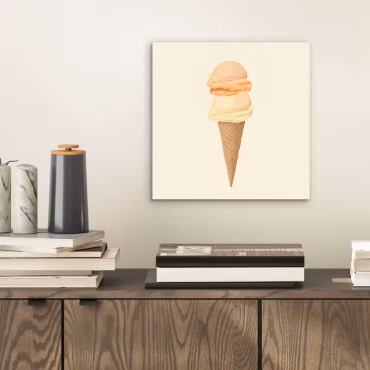 Aluminium schilderij - Minimalistisch - Schepijs - Hoorntje - Beige — 2