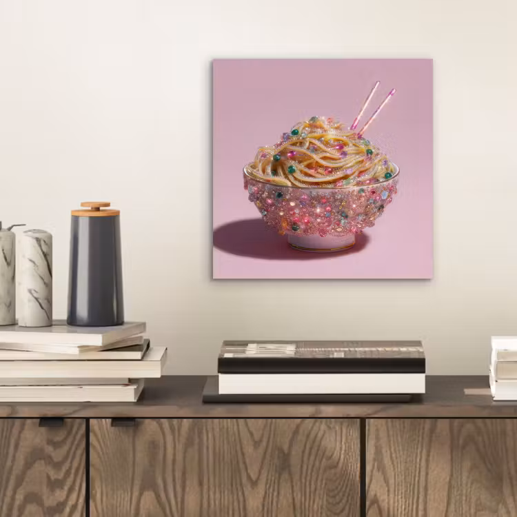 Aluminium schilderij - Noodles - Edelstenen - Stokjes - Roze — 2