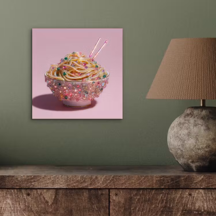 Aluminium schilderij - Noodles - Edelstenen - Stokjes - Roze — 3
