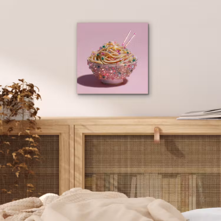 Aluminium schilderij - Noodles - Edelstenen - Stokjes - Roze — 4