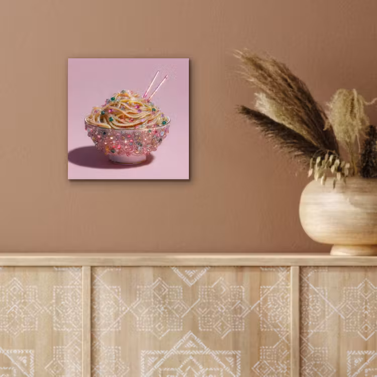 Aluminium schilderij - Noodles - Edelstenen - Stokjes - Roze — 5