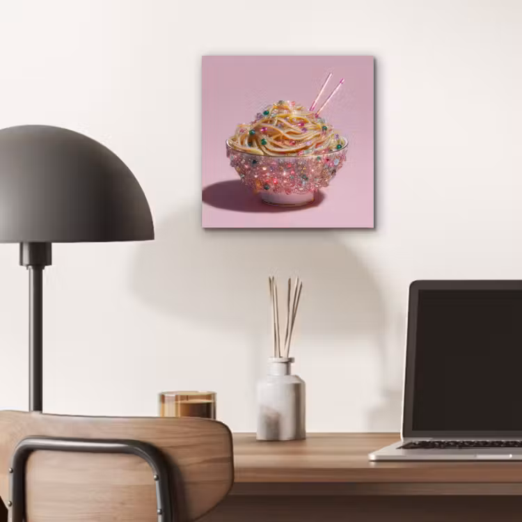 Aluminium schilderij - Noodles - Edelstenen - Stokjes - Roze — 6