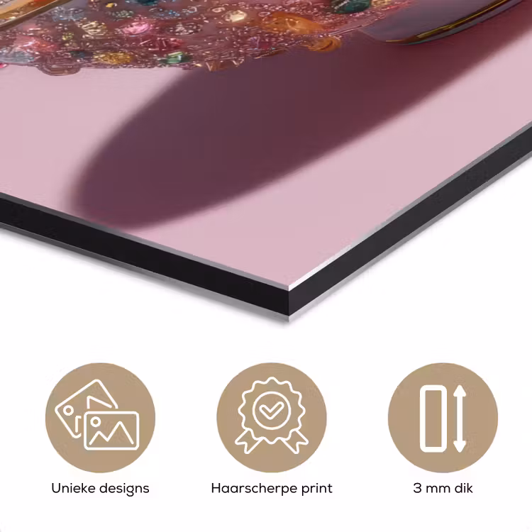 Aluminium schilderij - Noodles - Edelstenen - Stokjes - Roze — 7