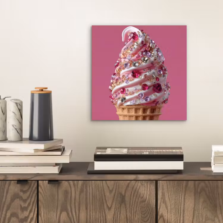 Aluminium schilderij - Softijs - Edelstenen - Roze - Hoorntje — 2