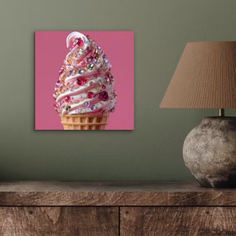 Aluminium schilderij - Softijs - Edelstenen - Roze - Hoorntje — 3