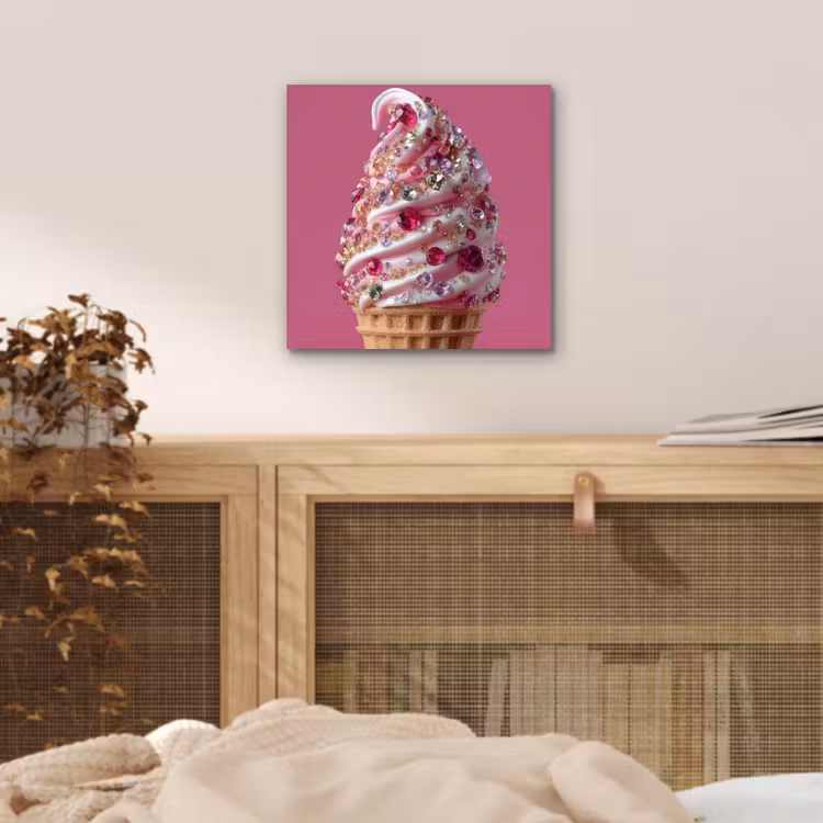 Aluminium schilderij - Softijs - Edelstenen - Roze - Hoorntje — 4