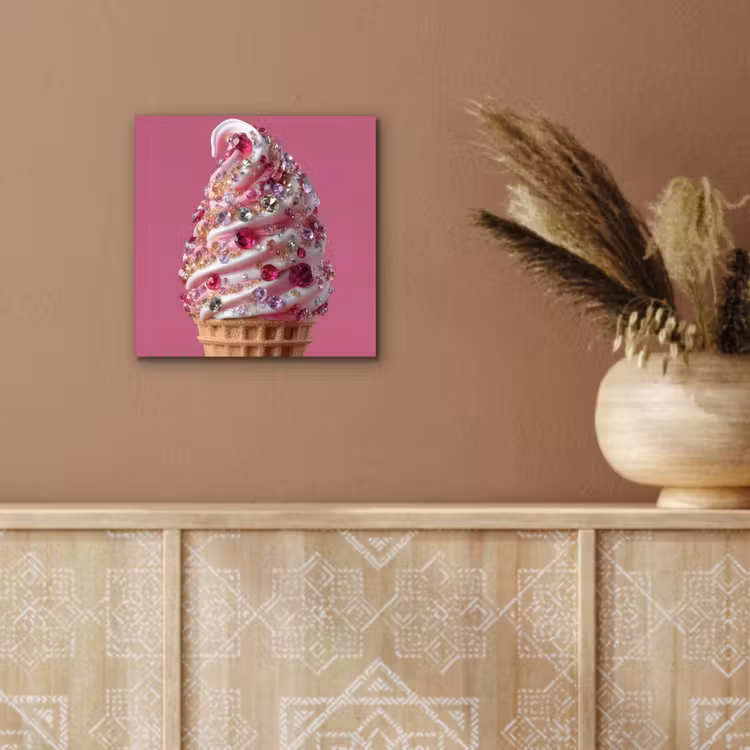 Aluminium schilderij - Softijs - Edelstenen - Roze - Hoorntje — 5