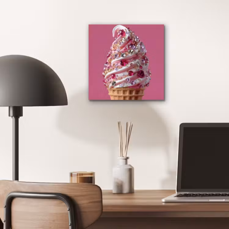 Aluminium schilderij - Softijs - Edelstenen - Roze - Hoorntje — 6