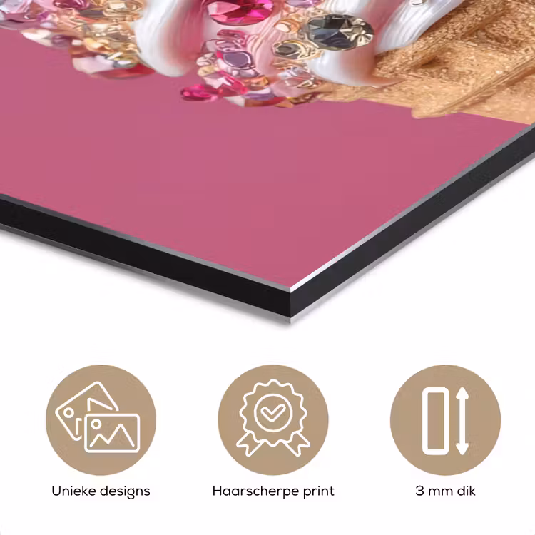 Aluminium schilderij - Softijs - Edelstenen - Roze - Hoorntje — 7