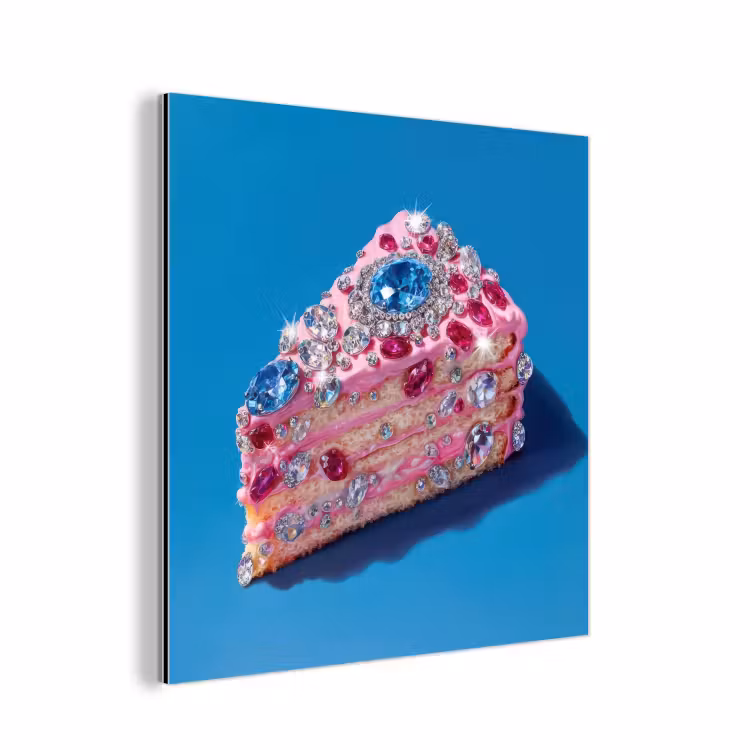 Aluminium schilderij - Taart - Edelstenen - Glitters - Roze — 1