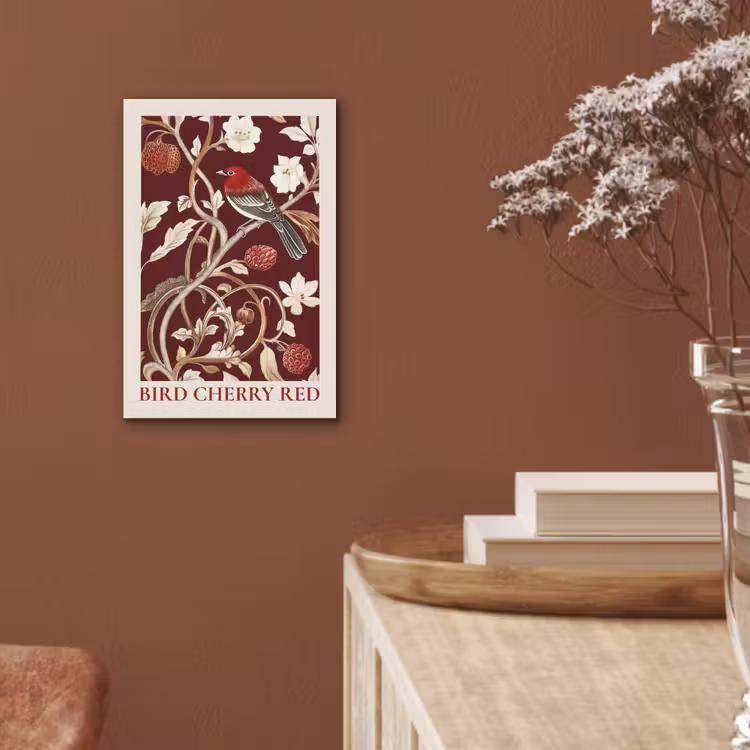 Aluminium schilderij - Vogel - Bordeaux - Bloemen - Bessen — 5