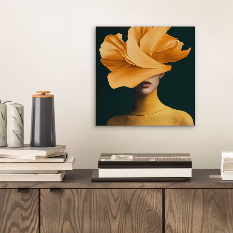 Aluminium schilderij - Vrouw - Hoed - Geel — 2
