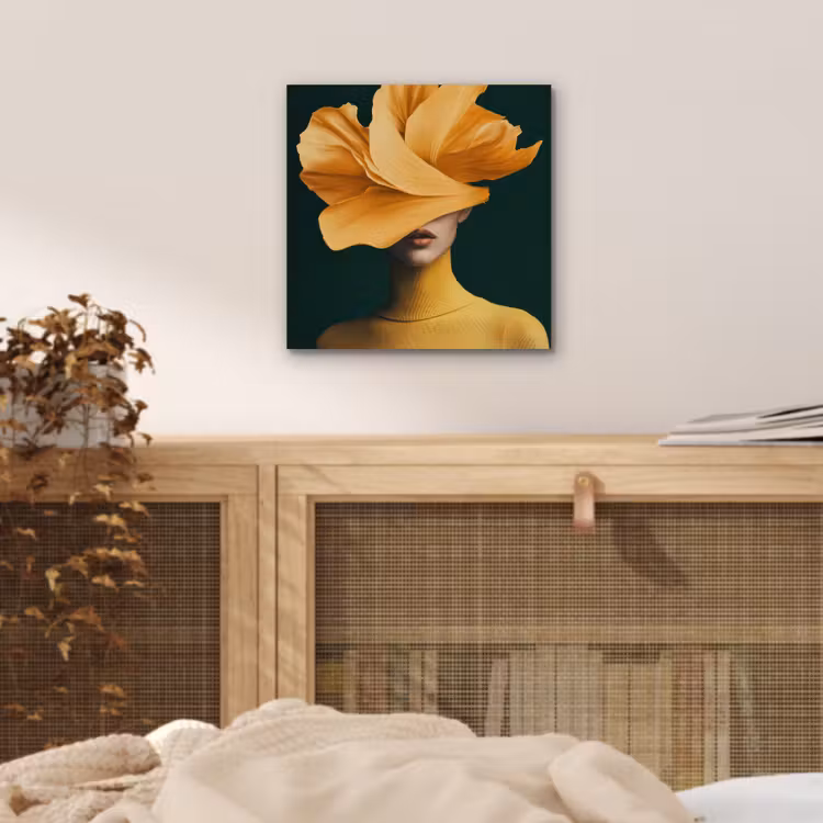 Aluminium schilderij - Vrouw - Hoed - Geel — 4