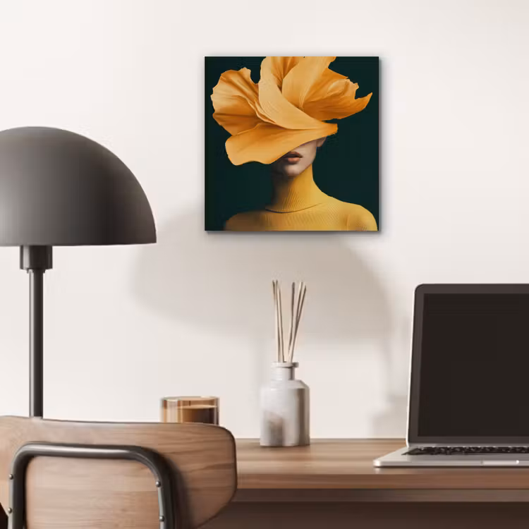 Aluminium schilderij - Vrouw - Hoed - Geel — 6
