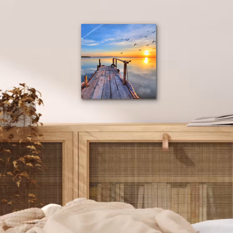 Aluminium schilderij - Water - Steiger - Vogels - Zonsondergang - Horizon — 4