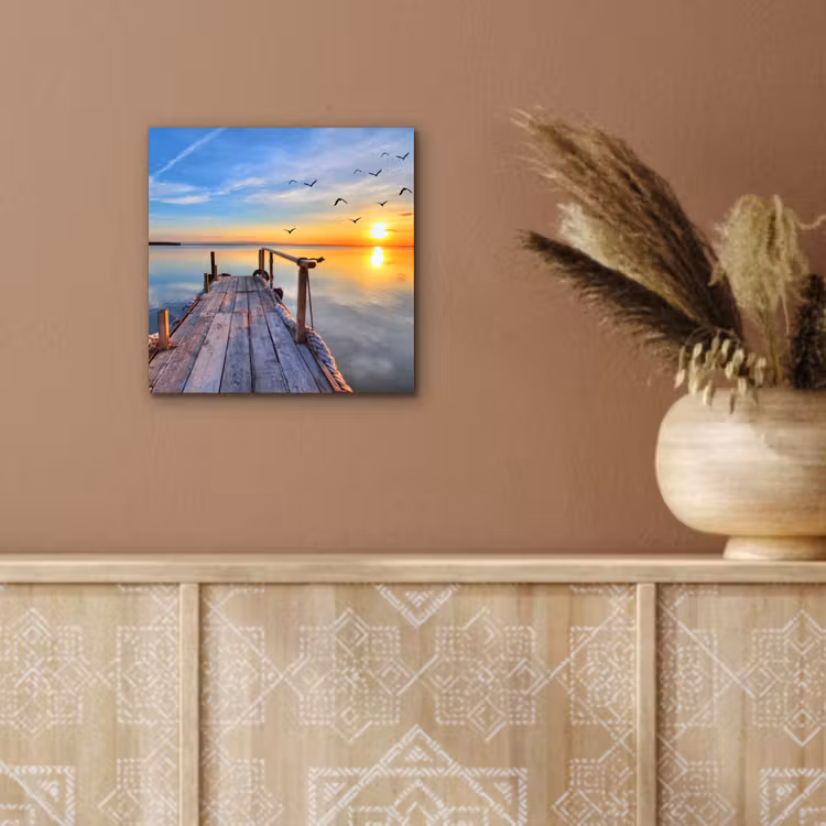 Aluminium schilderij - Water - Steiger - Vogels - Zonsondergang - Horizon — 5