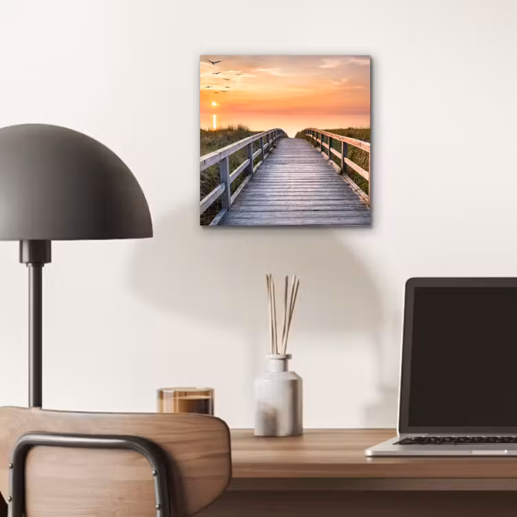 Aluminium schilderij - Zonsonderang - Zee - Pad - Gras - Duin - Vogels — 6