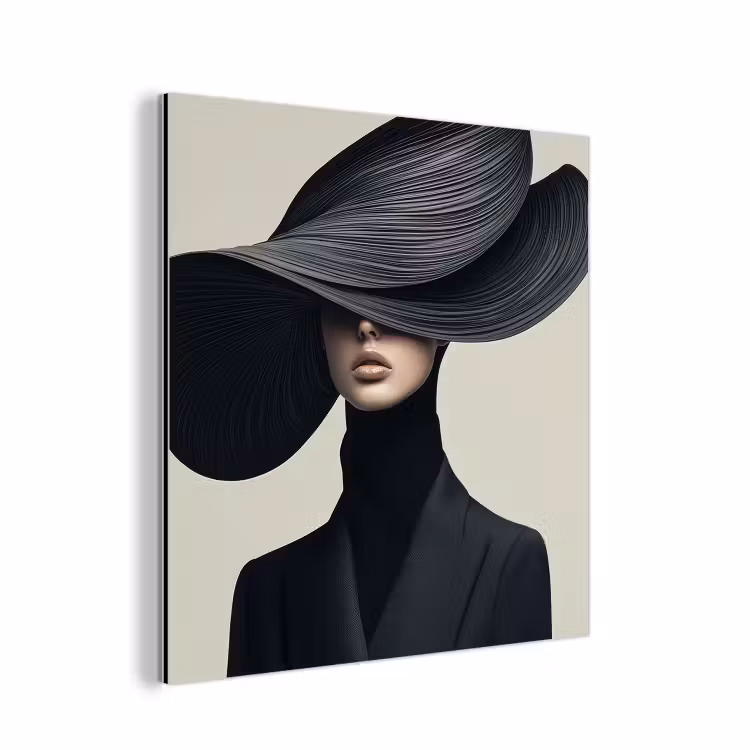 Aluminium schilderij - Zwart - Vrouw - Hoed — 1