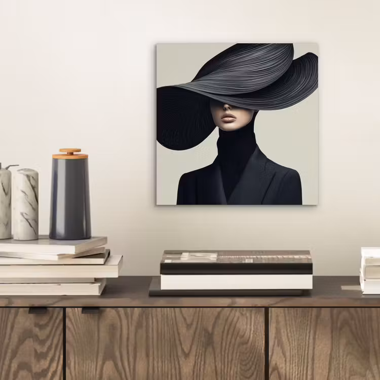 Aluminium schilderij - Zwart - Vrouw - Hoed — 2