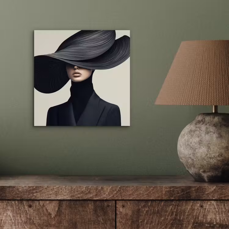 Aluminium schilderij - Zwart - Vrouw - Hoed — 3
