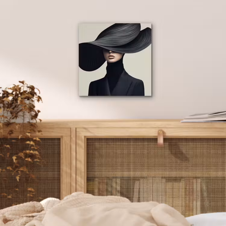 Aluminium schilderij - Zwart - Vrouw - Hoed — 4