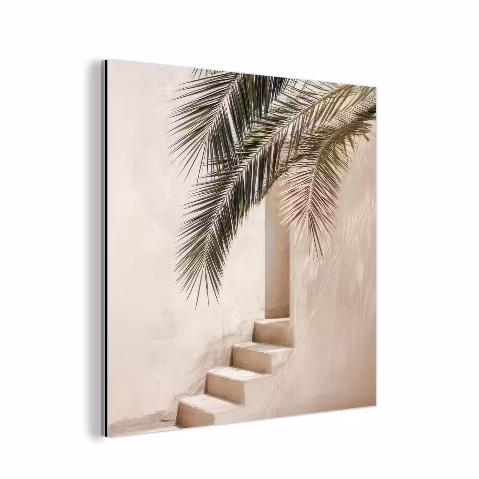 Aluminium schilderij - Palmboom - Schaduw - Trap - Beige — 1