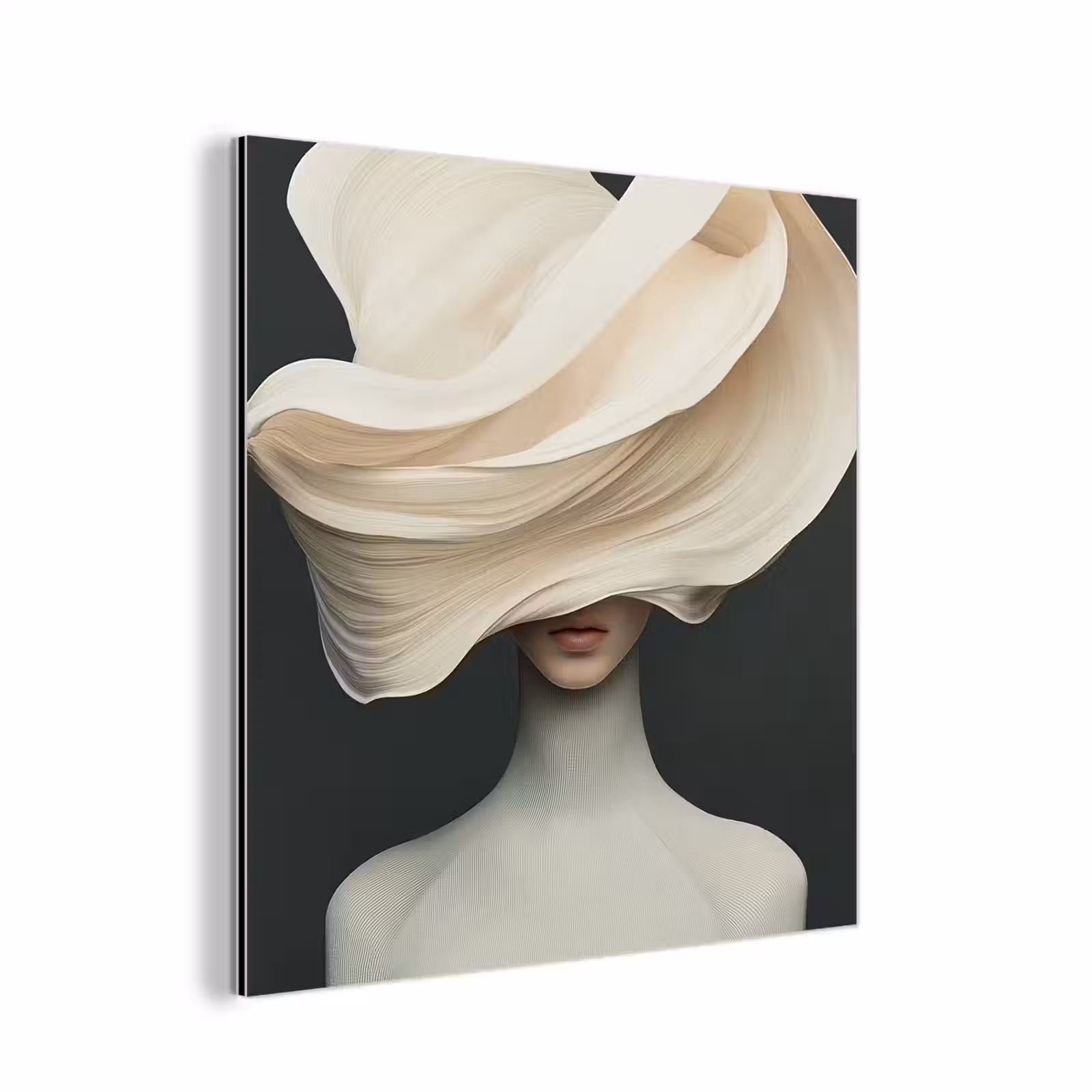 Aluminium schilderij - Vrouw - Beige - hoed — 1