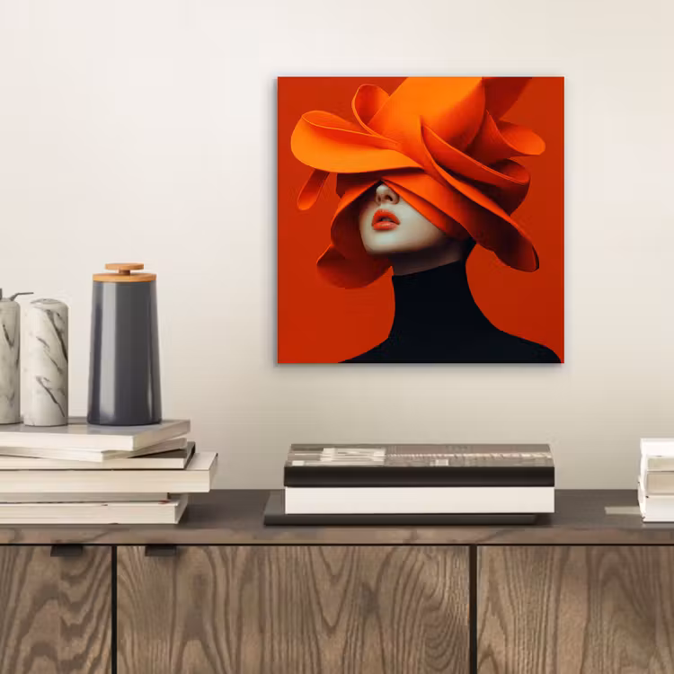 Aluminium schilderij - Oranje - Hoed - Vrouw — 2