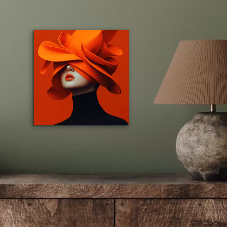 Aluminium schilderij - Oranje - Hoed - Vrouw — 3