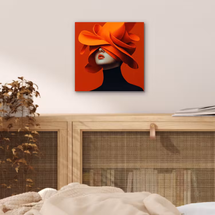 Aluminium schilderij - Oranje - Hoed - Vrouw — 4