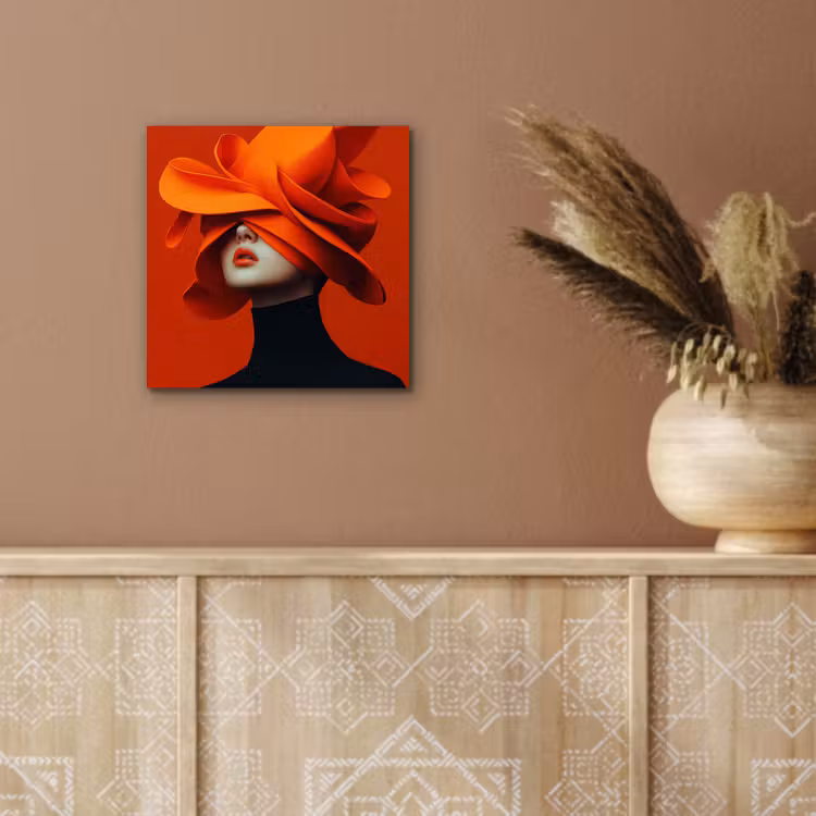 Aluminium schilderij - Oranje - Hoed - Vrouw — 5