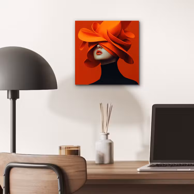 Aluminium schilderij - Oranje - Hoed - Vrouw — 6