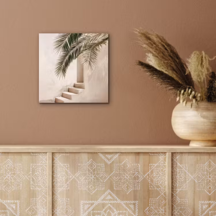 Aluminium schilderij - Palmboom - Schaduw - Trap - Beige — 5