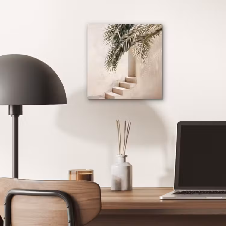 Aluminium schilderij - Palmboom - Schaduw - Trap - Beige — 6