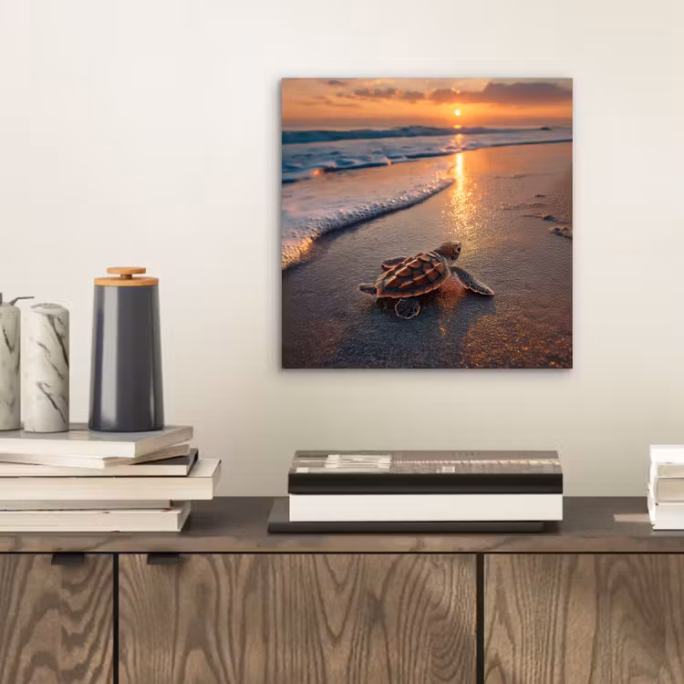 Aluminium schilderij - Schildpad - strand - Zonsondergang — 2