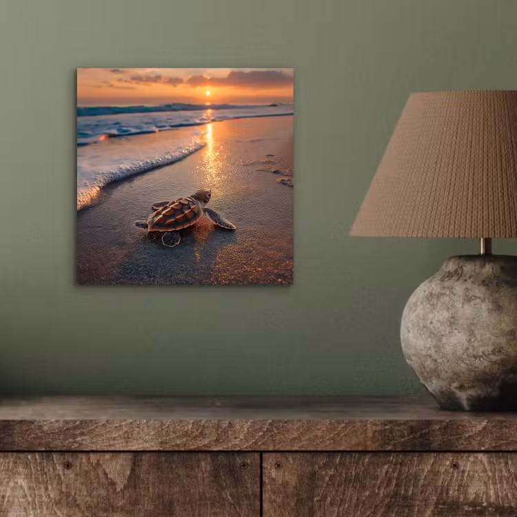 Aluminium schilderij - Schildpad - strand - Zonsondergang — 3