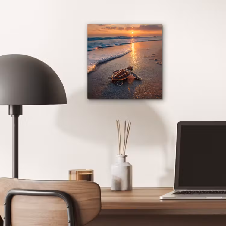 Aluminium schilderij - Schildpad - strand - Zonsondergang — 6
