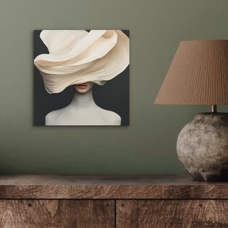 Aluminium schilderij - Vrouw - Beige - hoed — 3